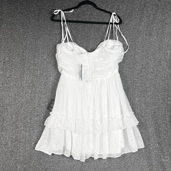 Lulus Angelic Approach White Chiffon Ruffled Tie-Strap Mini Dress Size XL NWT - Picture 6 of 9